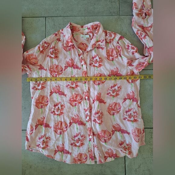 Charter Club 100% linen button up blouse floral print size L - Picture 1 of 6